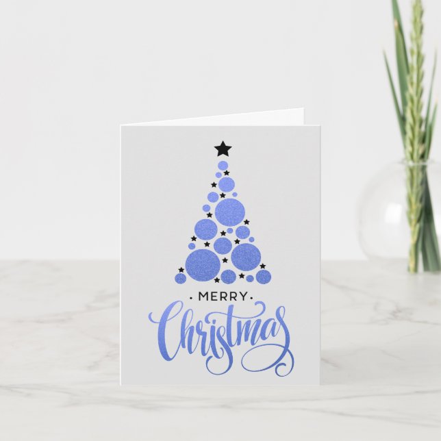 Modern Blue Christmas Tree Holiday Card (Front)