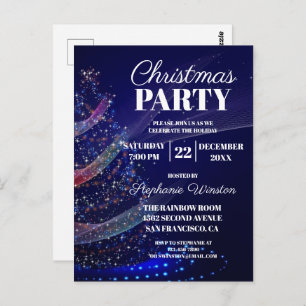 Modern Blue Christmas Tree Party Invitation Postcard