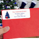 Modern Blue Christmas Tree Red Santa Sack Name<br><div class="desc">Modern Blue Christmas Tree Red Santa Sack Name & Return Address Label.</div>