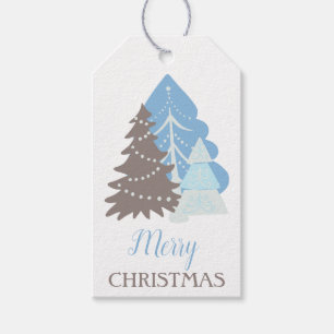 Modern Blue Christmas Trees Holiday Christmas Gift Tags