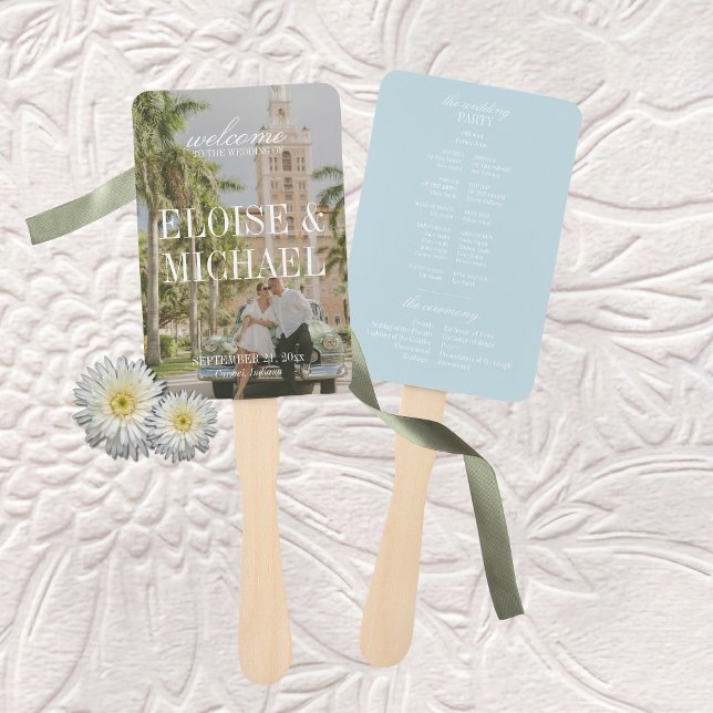 Modern Blue Citrus Script Wedding Ceremony Program Hand Fan (Modern Blue Citrus Script Wedding Ceremony Program Hand Fan)
