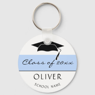 Modern Blue Class of and Graduate Name Graduation Key Ring