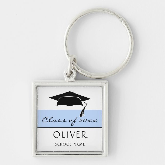 Modern Blue Class of and Graduate Name Graduation Key Ring (Front)