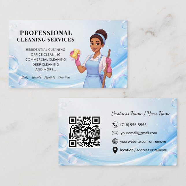 Modern Blue Cleaning Service Business Card (Front/Back)