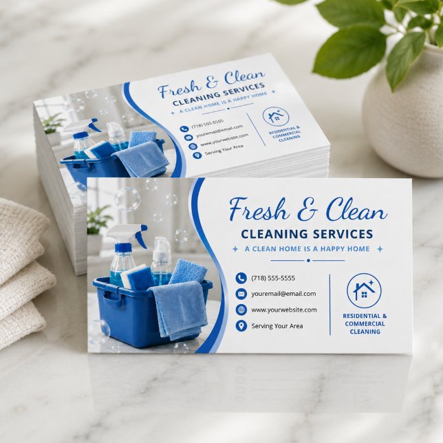 Modern Blue Cleaning Services Business Card (Creator Uploaded)