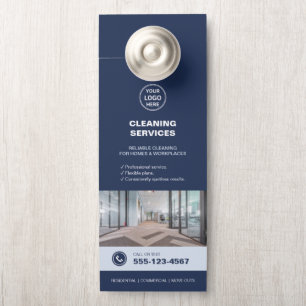 Modern Blue Cleaning Services with QR Door Hanger