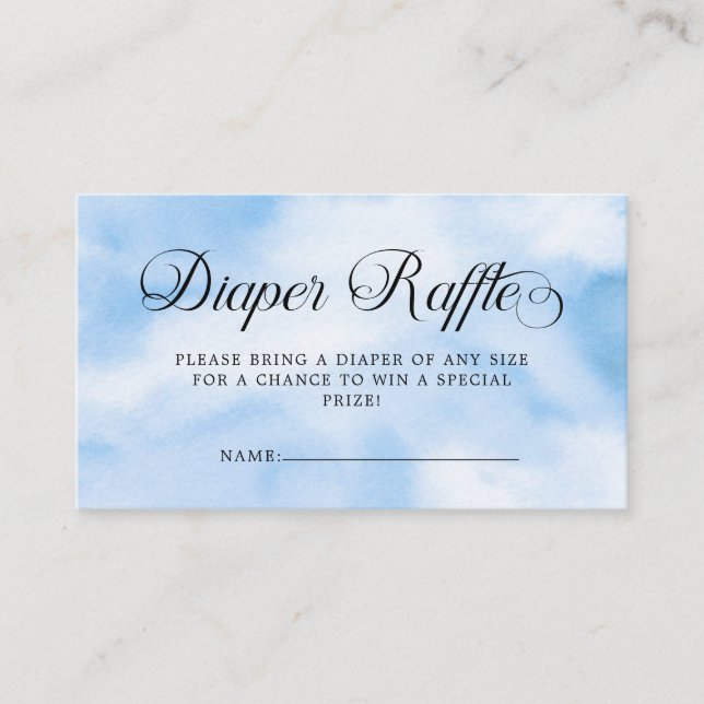 Modern  Blue Cloud Nine Baby Shower Diaper Raffle Enclosure Card (Front)