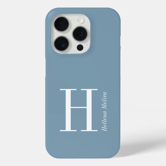 Modern Blue Coastal White Monogram Name Case-Mate iPhone Case (Back)