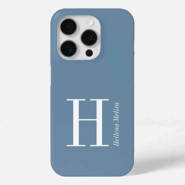 Modern Blue Coastal White Monogram Name Case-Mate iPhone Case (Back)