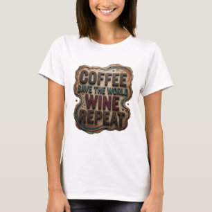 Modern Blue COFFEE SAVE THE WORLD WINE REPEAT T-Shirt