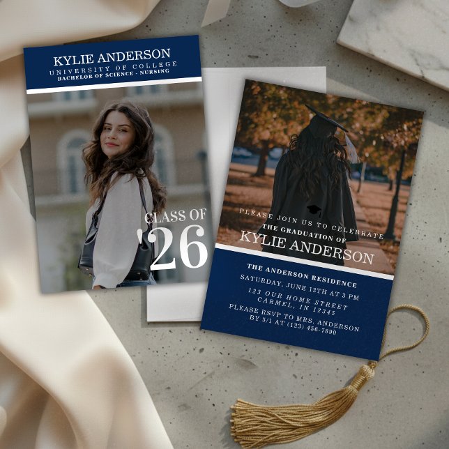 Modern Blue College Graduation Senior Photo Invitation (Modern Blue College Graduation Senior Photo Invitation)