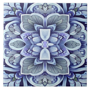 Modern blue colour classic floral pattern  tile