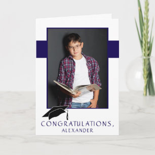 Modern Blue Congratulations Graduation Photo Card
