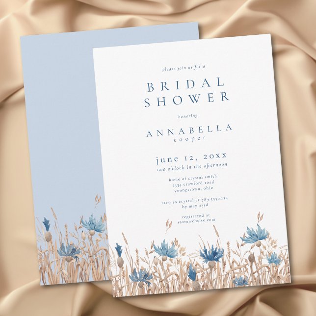 Modern Blue Cornflowers & Wheat Bridal Shower Invitation (Modern Blue Cornflowers & Wheat Bridal Shower Invitation)