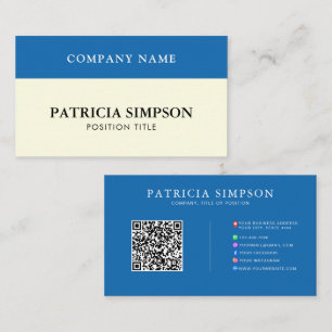 Modern Blue & Cream Minimalist QR Social Networks Business Card