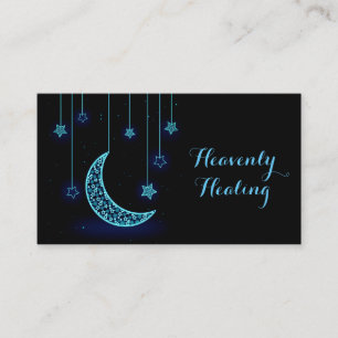 Modern Blue Crescent Moon and Stars Business Card