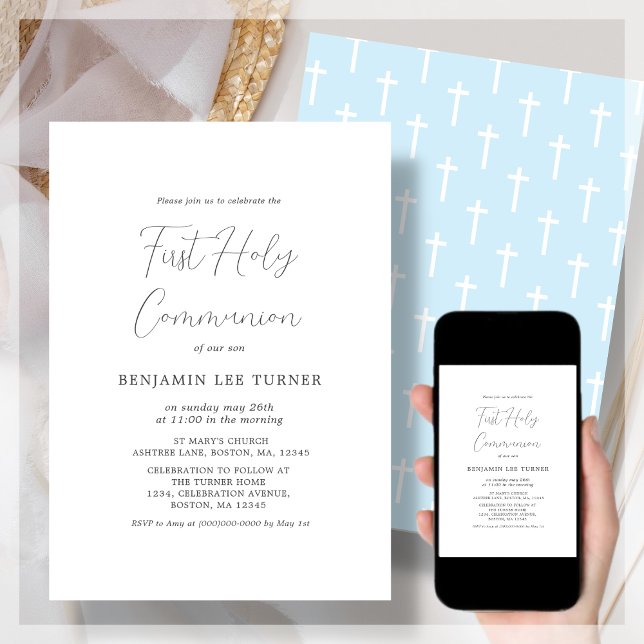 Modern Blue Cross | First Communion Invitation (Creator Uploaded)