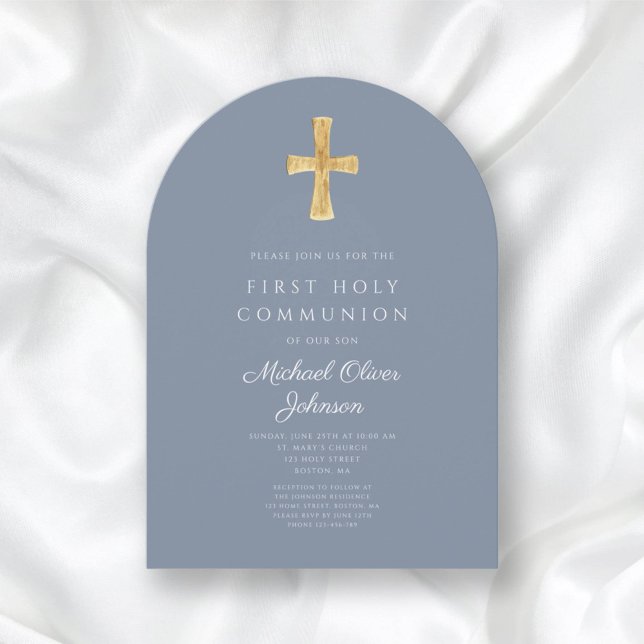 Modern Blue Cross Religious Boy First Communion Invitation (Modern Blue Cross Religious Boy First Communion Invitation)