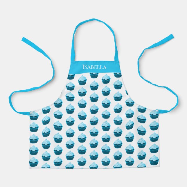 Modern Blue Cupcake Pattern Personalised Apron (Front)