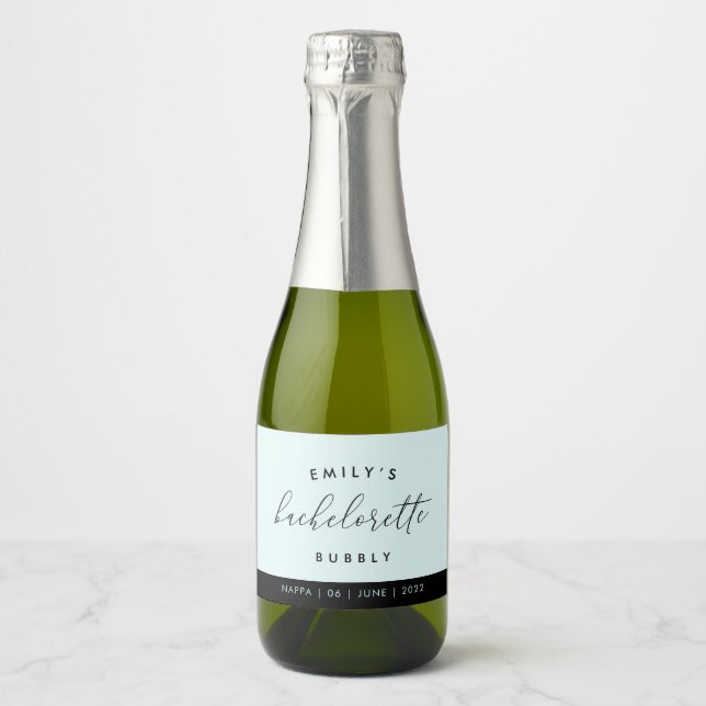 Modern Blue Custom Bachelorette Bubbly Sparkling W Wine Label (Front)