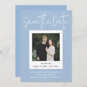 Modern Blue Custom Engagement Photo Save the Date Invitation