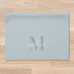 Modern Blue Custom Family Name Monogram Tea Towel<br><div class="desc">Custom-designed modern blue kitchen hand towel featuring personalised family name monogram in modern hand calligraphy.</div>