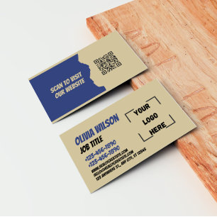 Modern Blue Custom Logo and QR Code Rectangle Business Card