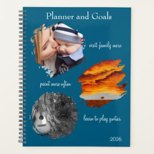 Modern Blue Custom Photo Collage Planner Goals