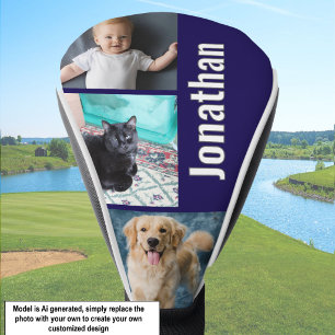 Modern Blue Custom Photo Template and Name Golf Head Cover