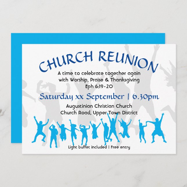 Modern Blue Customisable CHURCH REUNION Invitation (Front/Back)