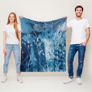 Modern Blue Cyanotype Botancial Foliage Fleece Blanket