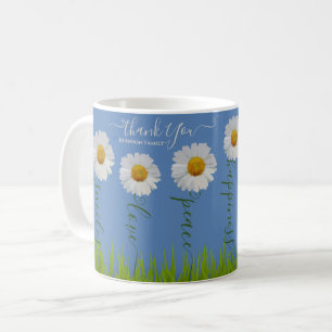 Modern Blue Daisy Floral Thank You Typography Coffee Mug