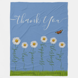 Modern Blue Daisy Floral Thank You Typography Fleece Blanket