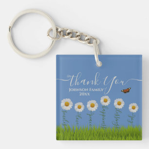 Modern Blue Daisy Floral Thank You Typography  Key Ring