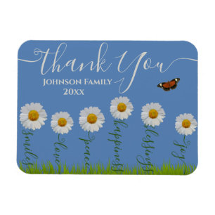 Modern Blue Daisy Floral Thank You Typography  Magnet
