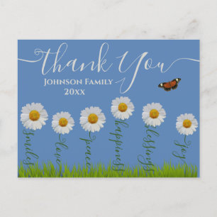 Modern Blue Daisy Floral Thank You Typography Postcard