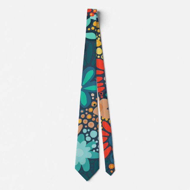 Modern blue dark floral tie (Front)