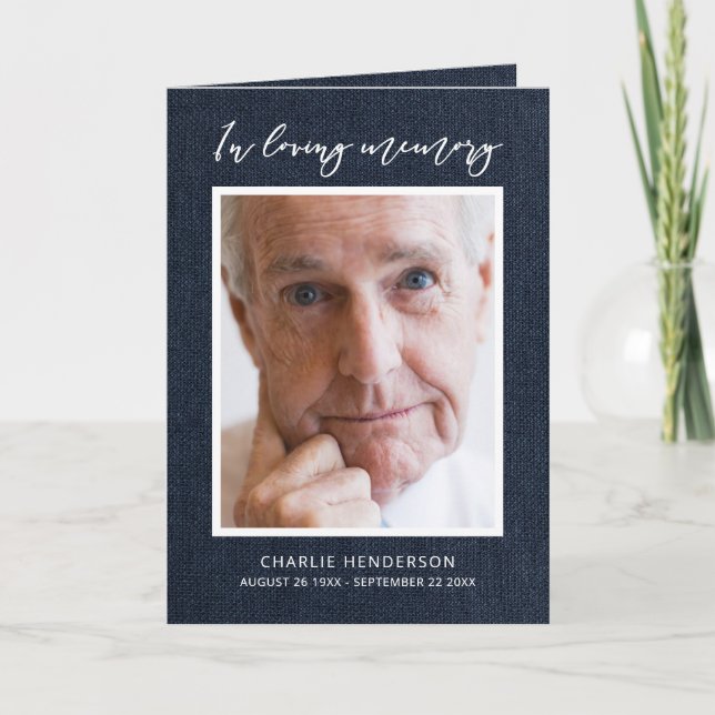 Modern Blue Denim In Loving Memory Folded Funeral  Programme (Front)