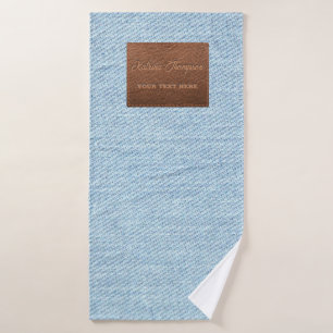 Modern Blue Denim Jeans Texture Leather Patch Bath Towel