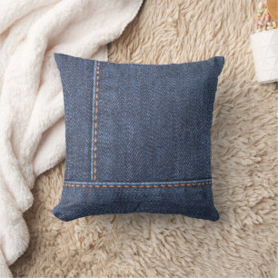 Modern blue denim jeans with stitch photos pattern cushion