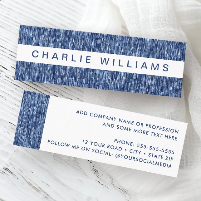 Modern blue denim pattern professional mini business card (Modern blue denim pattern professional mini business card)