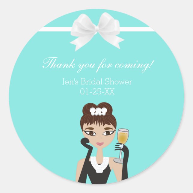Modern Blue Diamond Box Bow Bridal Shower Favour Classic Round Sticker (Front)