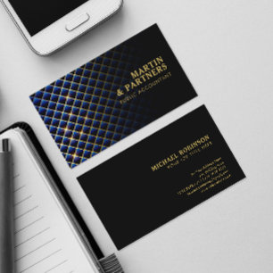 Modern Blue Diamond Pattern Gold Lines Black Business Card