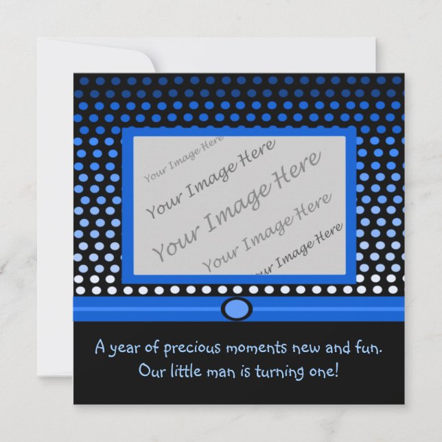 Modern Blue Dots First Birthday Party Invitations (Front)