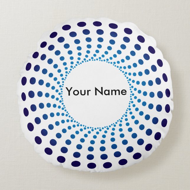 Modern Blue Dotted Circle Round Cushion (Front)