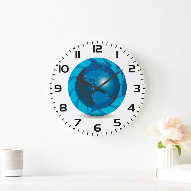 Modern Blue Earth Globe World Map Large Clock (Creator Uploaded)