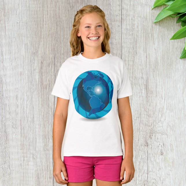 Modern Blue Earth Globe World Map T-Shirt (Creator Uploaded)