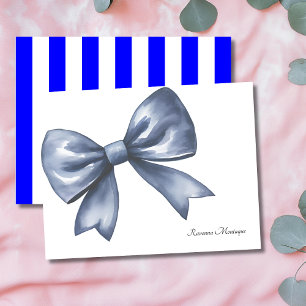 Modern Blue Elegant Big Bow Thank You Note Card