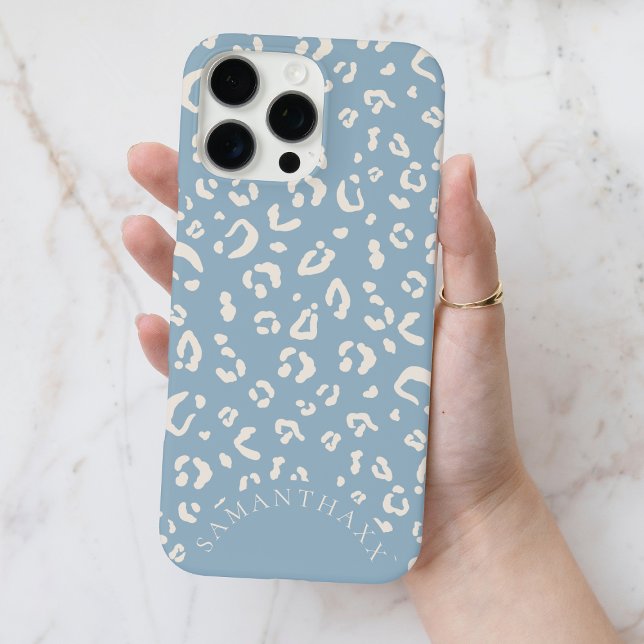 Modern Blue Elegant Custom Leopard Spots Pattern Case-Mate iPhone Case (Modern Blue Elegant Custom Leopard Spots Pattern Case-Mate iPhone Case)