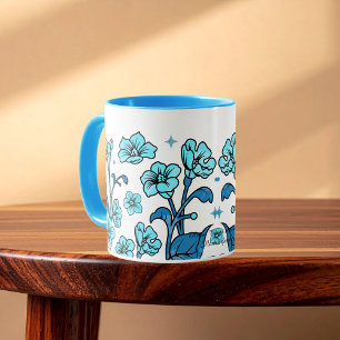 Modern Blue Elegant Floral Design Mug